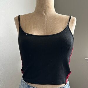 Brandy Melville Black Cropped Spaghetti Strap Tank with Red Side Trim